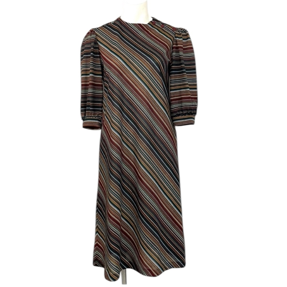Vintage 70s/80s Candy Stripe Balloon Sleeve A-line Shift Dress Size Small